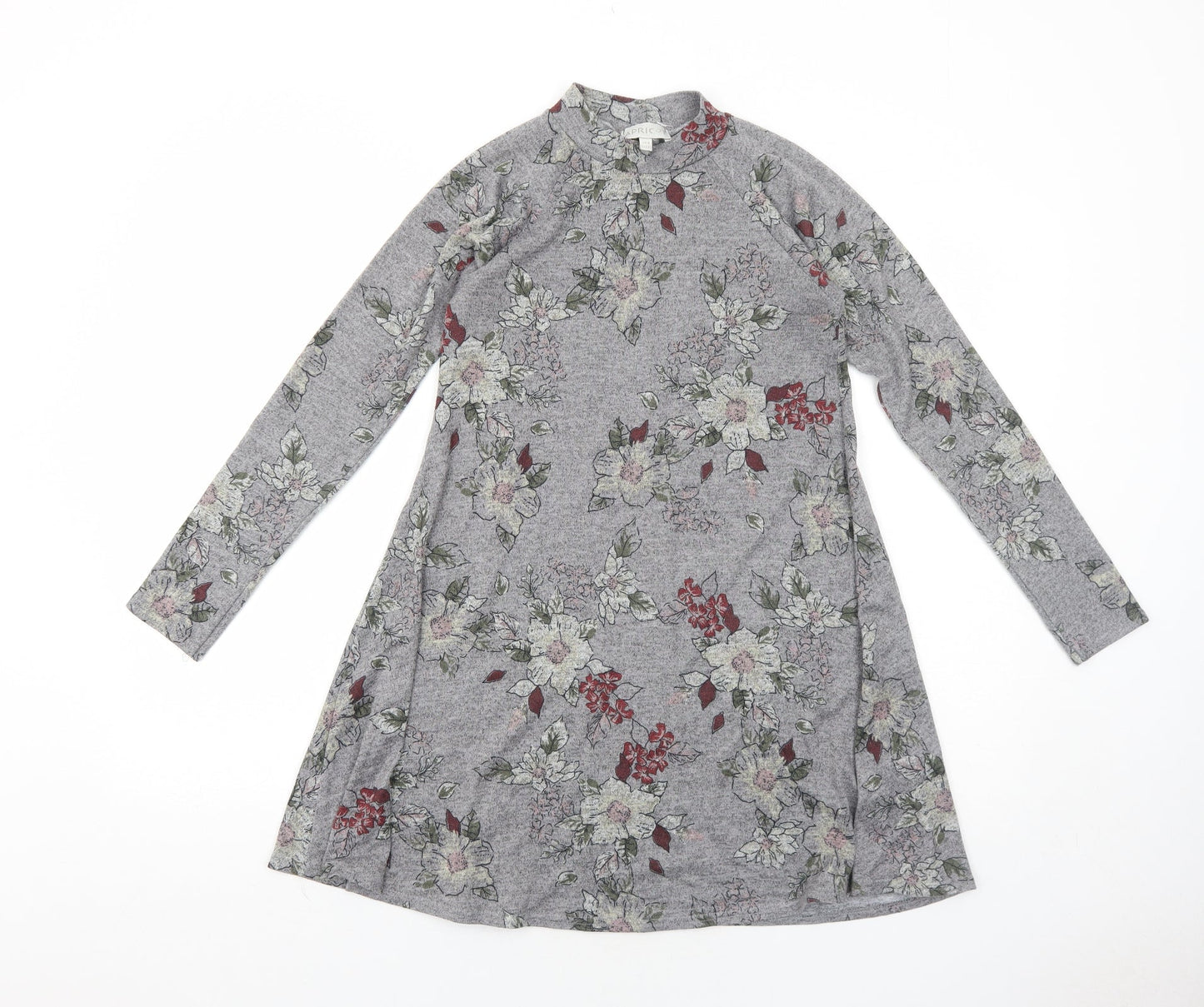 Apricot Womens Grey Floral Polyester Jumper Dress Size 8 Round Neck Pullover