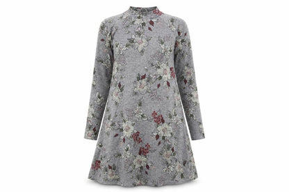 Apricot Womens Grey Floral Polyester Jumper Dress Size 8 Round Neck Pullover