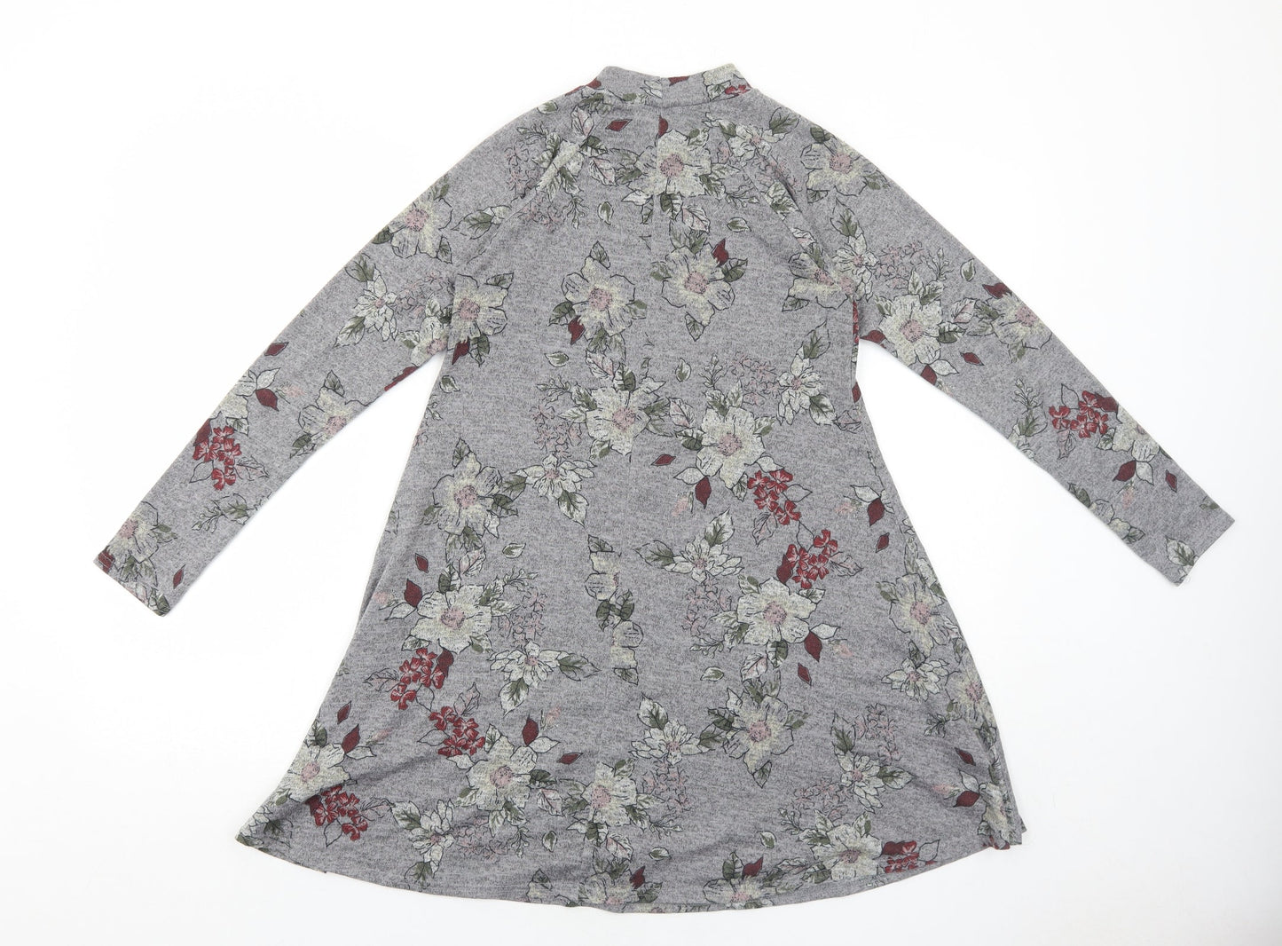 Apricot Womens Grey Floral Polyester Jumper Dress Size 8 Round Neck Pullover