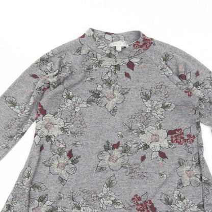 Apricot Womens Grey Floral Polyester Jumper Dress Size 8 Round Neck Pullover