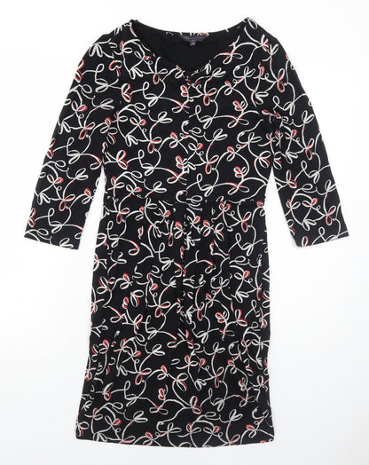 Marks and Spencer Womens Black Geometric Viscose A-Line Size 8 V-Neck Pullover