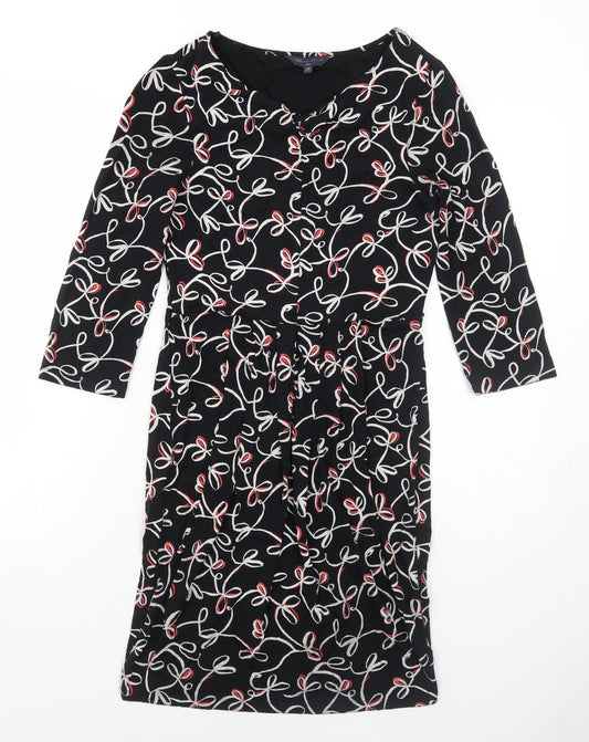 Marks and Spencer Womens Black Geometric Viscose A-Line Size 8 V-Neck Pullover