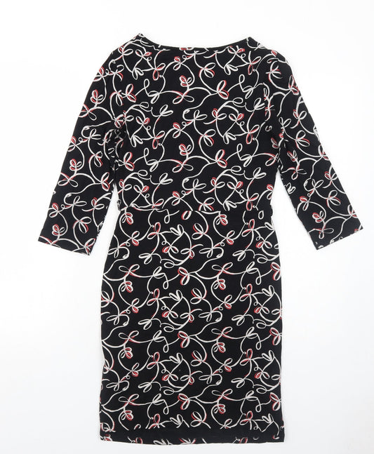 Marks and Spencer Womens Black Geometric Viscose A-Line Size 8 V-Neck Pullover