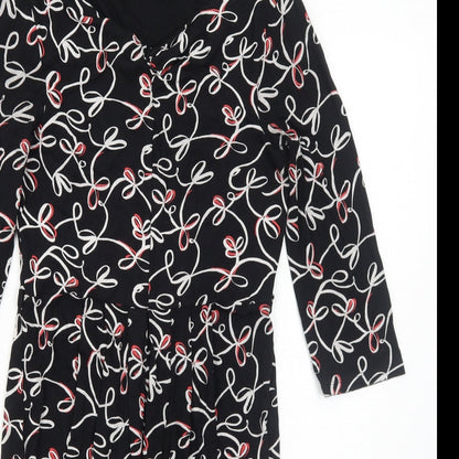 Marks and Spencer Womens Black Geometric Viscose A-Line Size 8 V-Neck Pullover