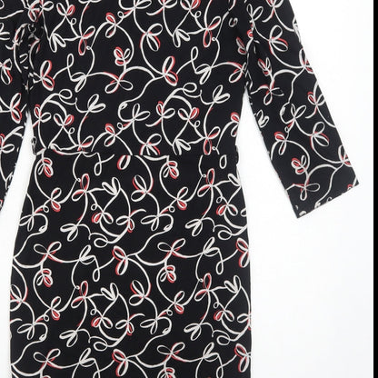 Marks and Spencer Womens Black Geometric Viscose A-Line Size 8 V-Neck Pullover