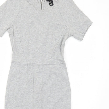 H&M Womens Grey Viscose Bodycon Size XS Round Neck Zip