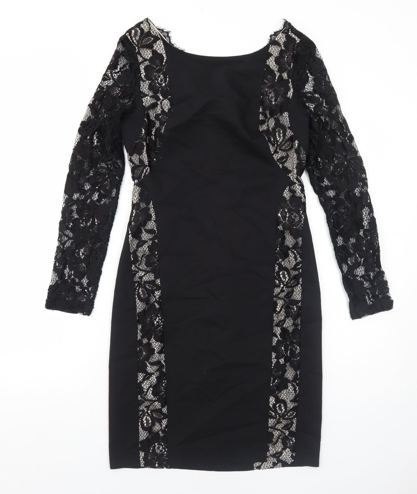 Oasis Womens Black Floral Polyester A-Line Size 10 Round Neck Zip