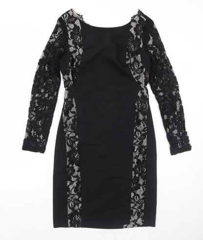 Oasis Womens Black Floral Polyester A-Line Size 10 Round Neck Zip