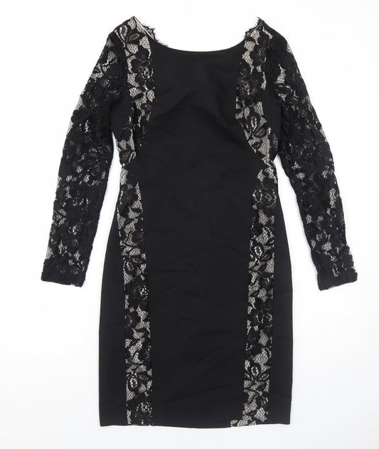 Oasis Womens Black Floral Polyester A-Line Size 10 Round Neck Zip