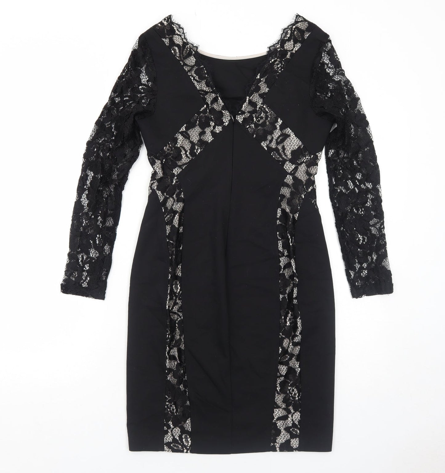 Oasis Womens Black Floral Polyester A-Line Size 10 Round Neck Zip