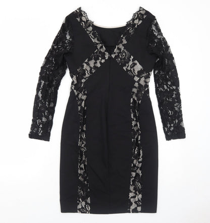 Oasis Womens Black Floral Polyester A-Line Size 10 Round Neck Zip