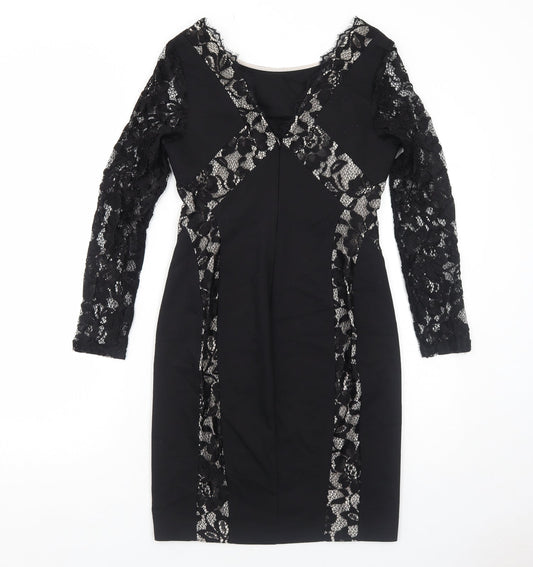 Oasis Womens Black Floral Polyester A-Line Size 10 Round Neck Zip