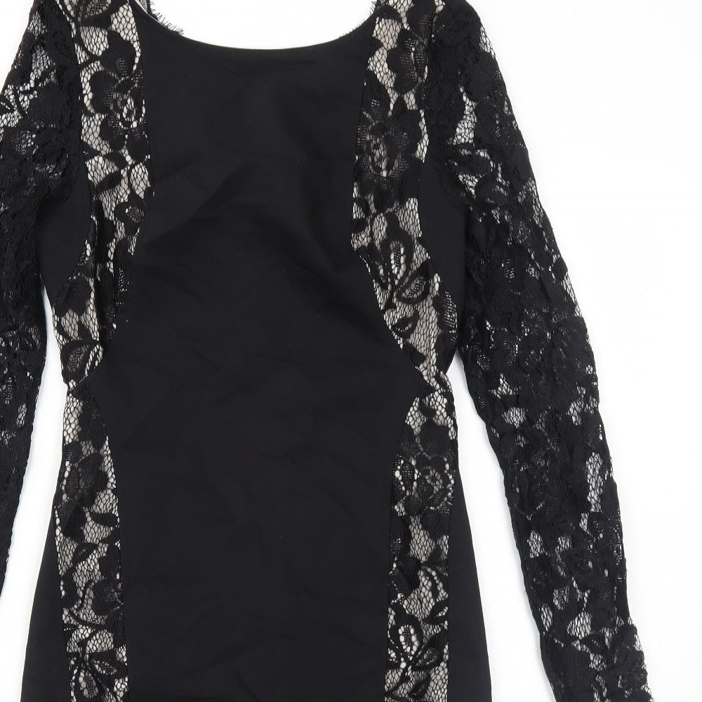 Oasis Womens Black Floral Polyester A-Line Size 10 Round Neck Zip