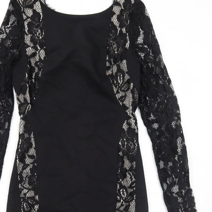 Oasis Womens Black Floral Polyester A-Line Size 10 Round Neck Zip