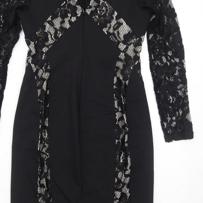 Oasis Womens Black Floral Polyester A-Line Size 10 Round Neck Zip