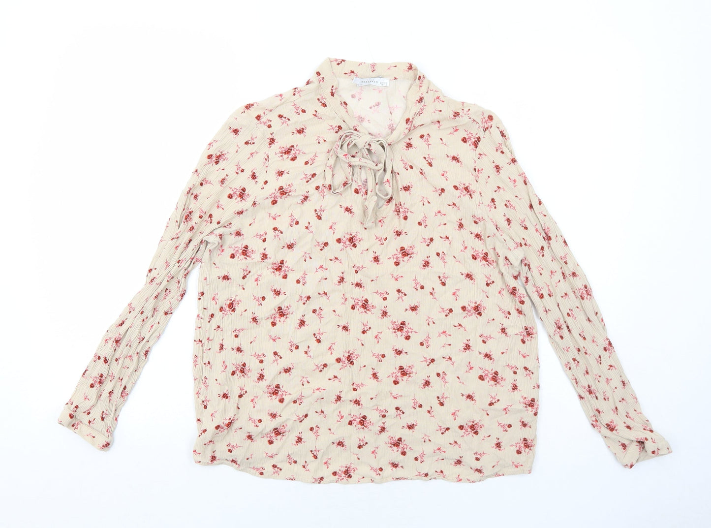 RESERVED Womens Beige Floral Viscose Basic Blouse Size 12 V-Neck