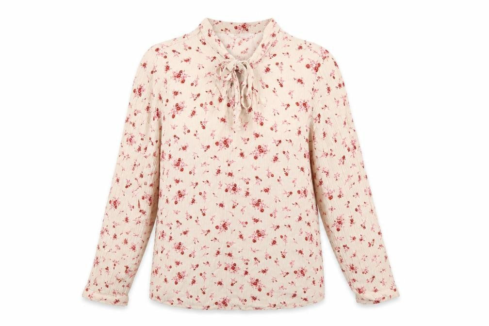 RESERVED Womens Beige Floral Viscose Basic Blouse Size 12 V-Neck