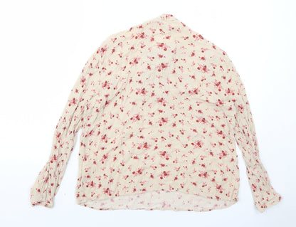 RESERVED Womens Beige Floral Viscose Basic Blouse Size 12 V-Neck