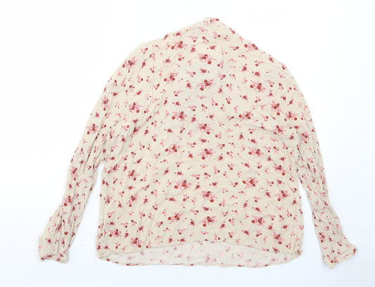 RESERVED Womens Beige Floral Viscose Basic Blouse Size 12 V-Neck