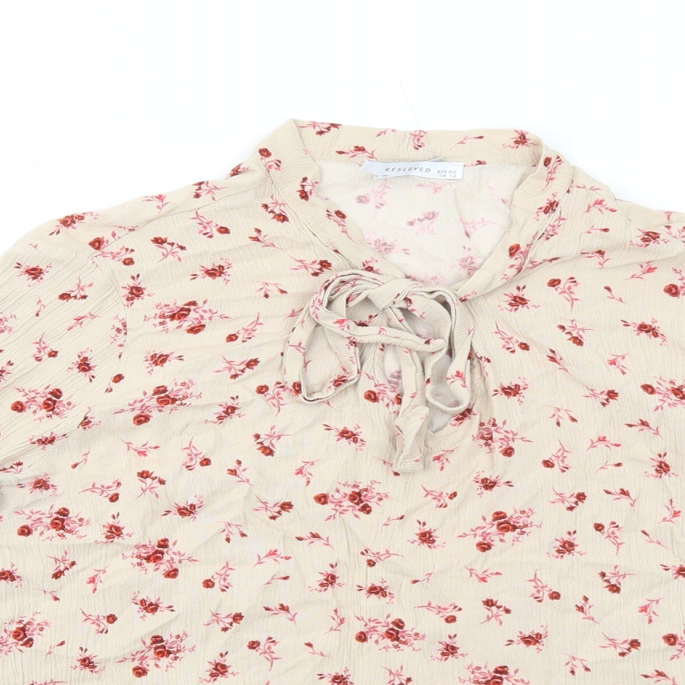 RESERVED Womens Beige Floral Viscose Basic Blouse Size 12 V-Neck