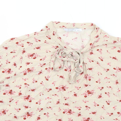 RESERVED Womens Beige Floral Viscose Basic Blouse Size 12 V-Neck