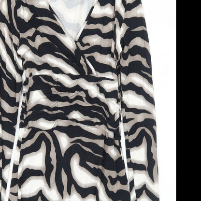Class Womens Black Geometric Viscose Shift Size 8 V-Neck Pullover