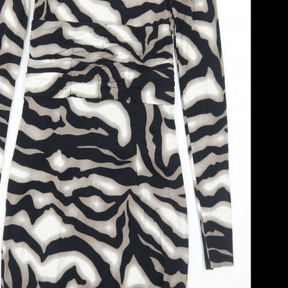 Class Womens Black Geometric Viscose Shift Size 8 V-Neck Pullover