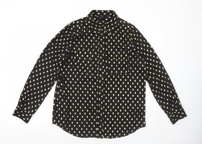 Who What Wear Womens Black Geometric Polyester Basic Button-Up Size M Collared