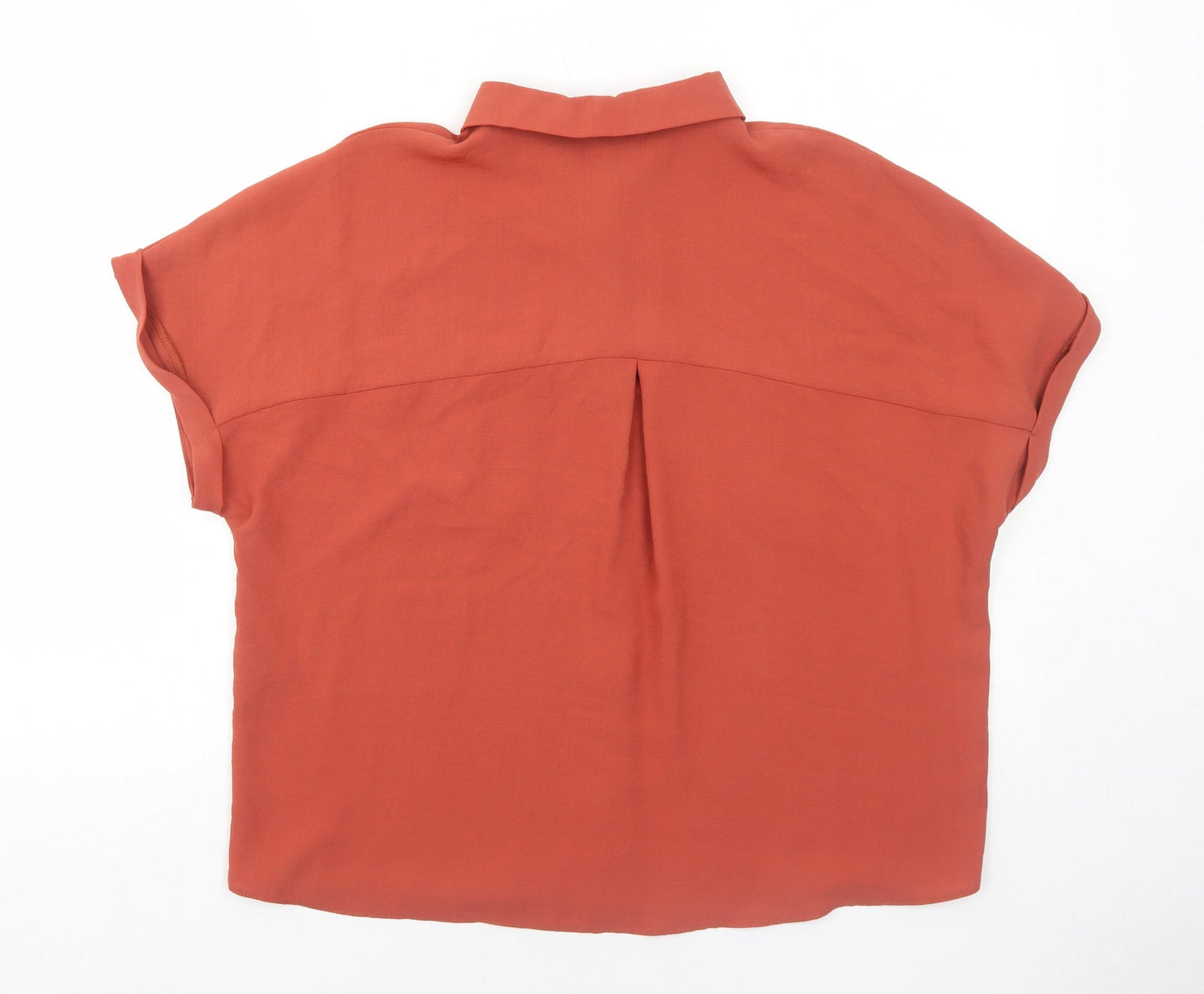 M&Co Womens Orange Polyester Basic Button-Up Size 14 Collared