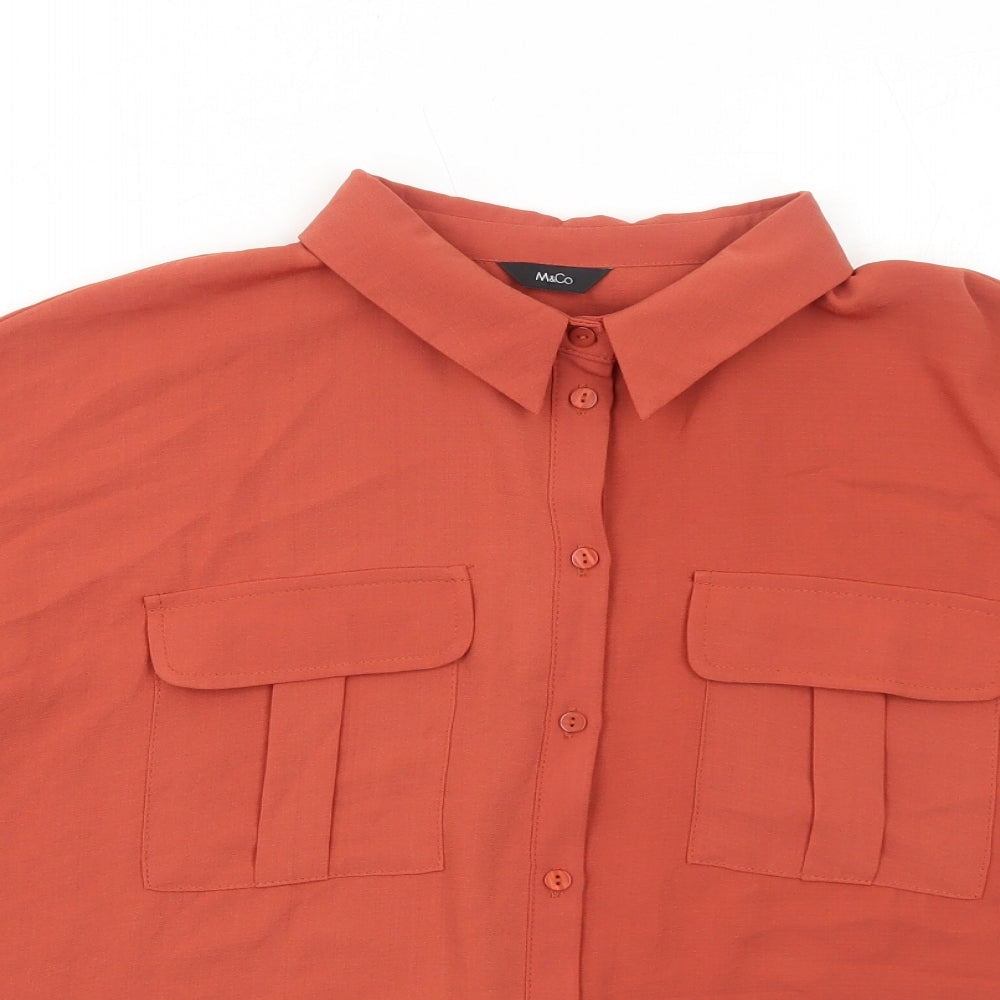 M&Co Womens Orange Polyester Basic Button-Up Size 14 Collared