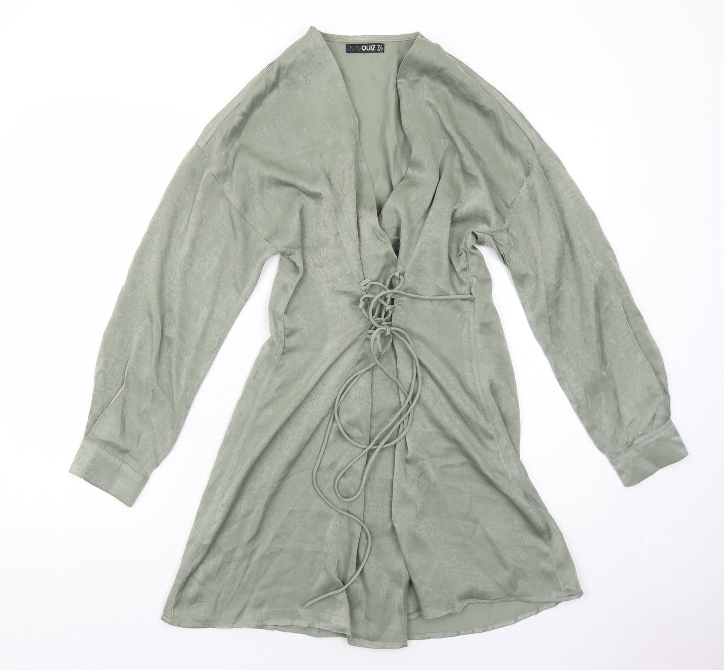 Quiz Womens Green Polyester Skater Dress Size 6 V-Neck Zip