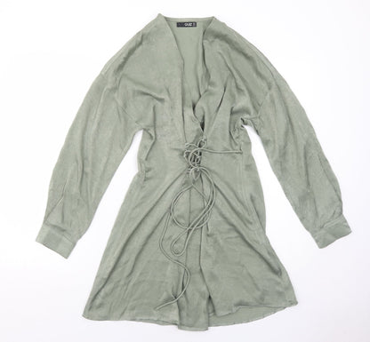 Quiz Womens Green Polyester Skater Dress Size 6 V-Neck Zip