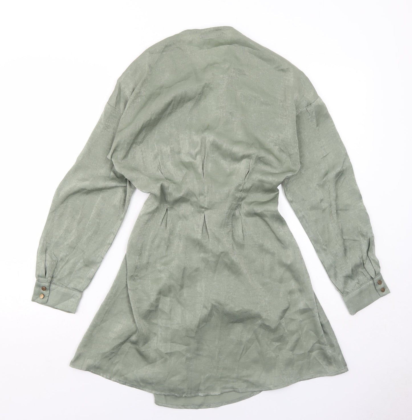 Quiz Womens Green Polyester Skater Dress Size 6 V-Neck Zip