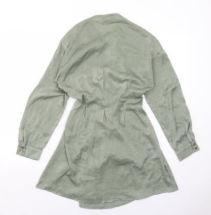 Quiz Womens Green Polyester Skater Dress Size 6 V-Neck Zip