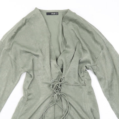 Quiz Womens Green Polyester Skater Dress Size 6 V-Neck Zip