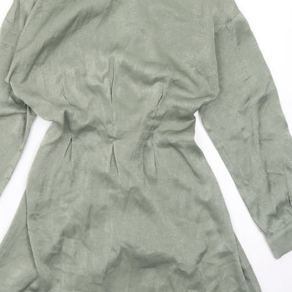 Quiz Womens Green Polyester Skater Dress Size 6 V-Neck Zip