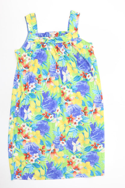 Daxon Womens Multicoloured Floral Polyester Tank Dress Size 16 Square Neck Pullover