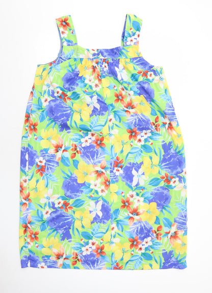 Daxon Womens Multicoloured Floral Polyester Tank Dress Size 16 Square Neck Pullover
