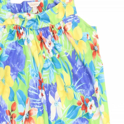 Daxon Womens Multicoloured Floral Polyester Tank Dress Size 16 Square Neck Pullover