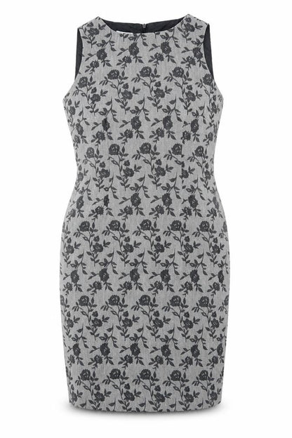 Planet Womens Grey Floral Polyester Pencil Dress Size 8 Boat Neck Zip