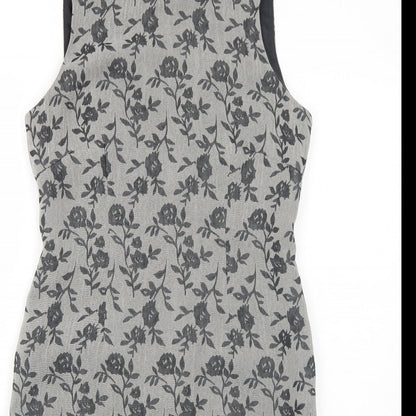 Planet Womens Grey Floral Polyester Pencil Dress Size 8 Boat Neck Zip