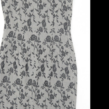 Planet Womens Grey Floral Polyester Pencil Dress Size 8 Boat Neck Zip