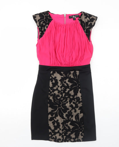 Little Mistress Womens Black Colourblock Polyester Pencil Dress Size 8 Boat Neck Zip