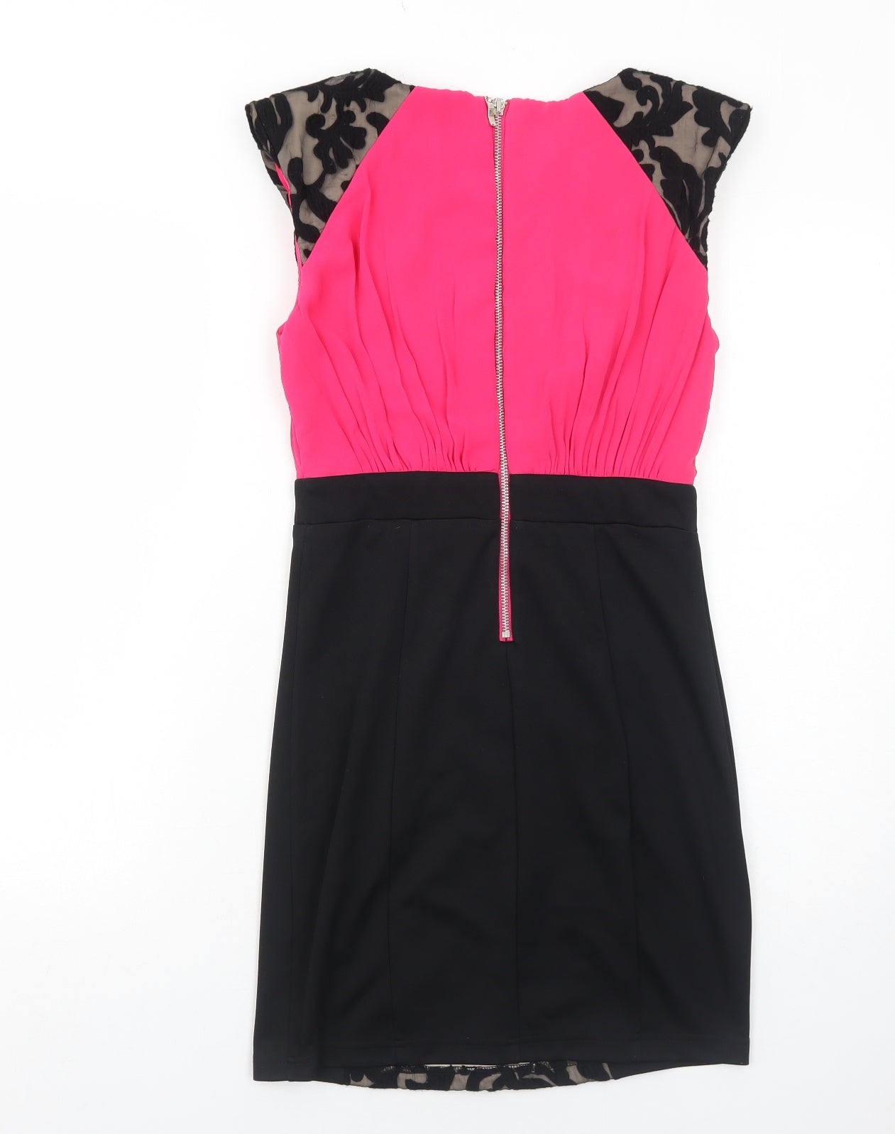 Little Mistress Womens Black Colourblock Polyester Pencil Dress Size 8 Boat Neck Zip