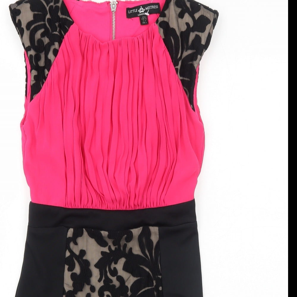 Little Mistress Womens Black Colourblock Polyester Pencil Dress Size 8 Boat Neck Zip