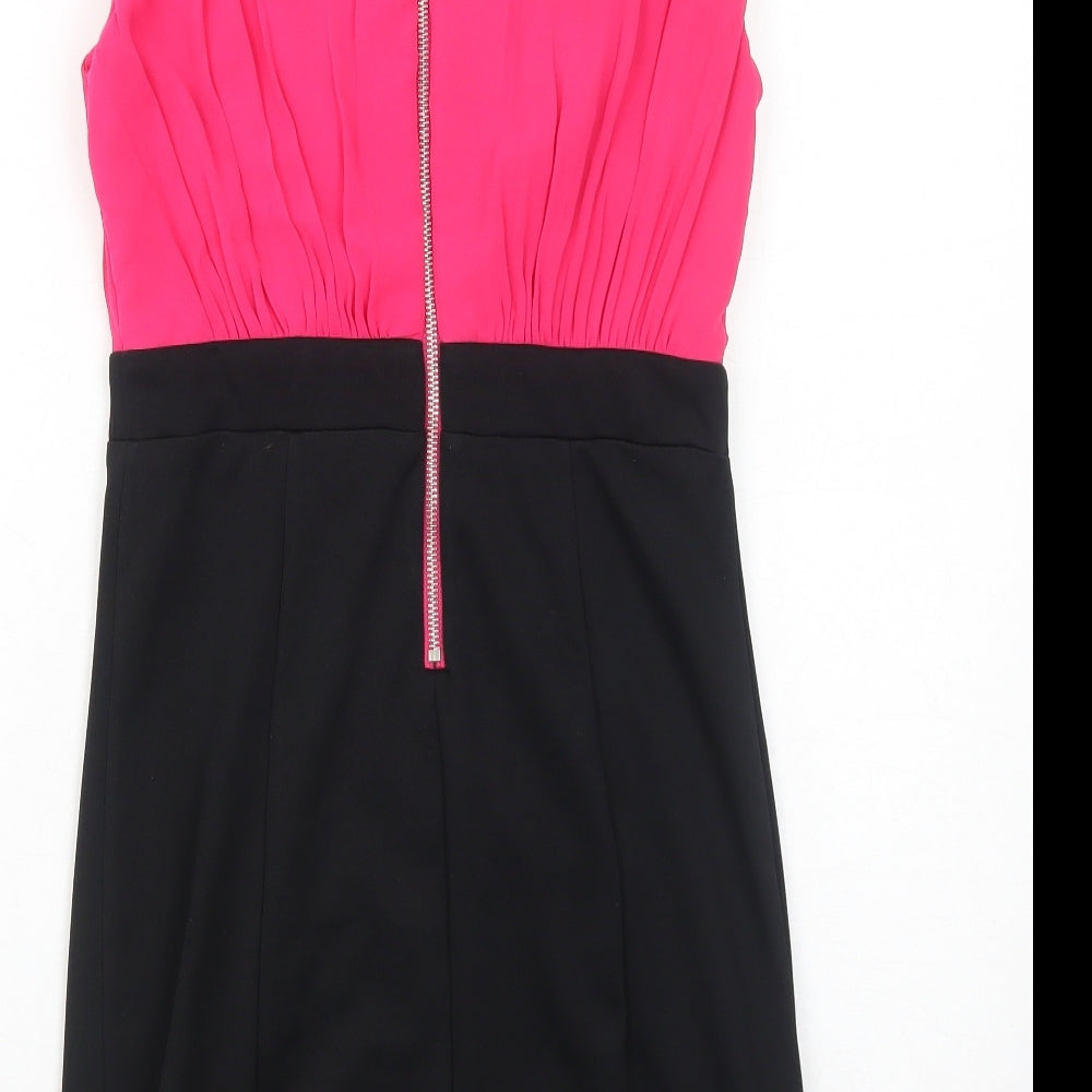 Little Mistress Womens Black Colourblock Polyester Pencil Dress Size 8 Boat Neck Zip