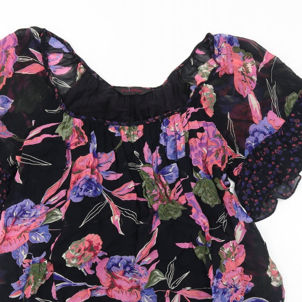Miss Selfridge Womens Black Floral Polyester Mini Size 12 Boat Neck Pullover