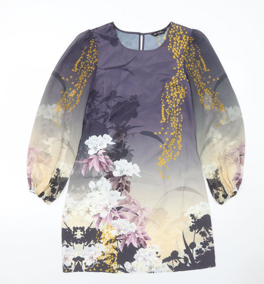 Miss Selfridge Womens Grey Floral Polyester Shift Size 10 Boat Neck Button