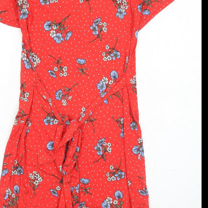 ASOS Womens Red Floral Viscose Fit & Flare Size 8 V-Neck Pullover