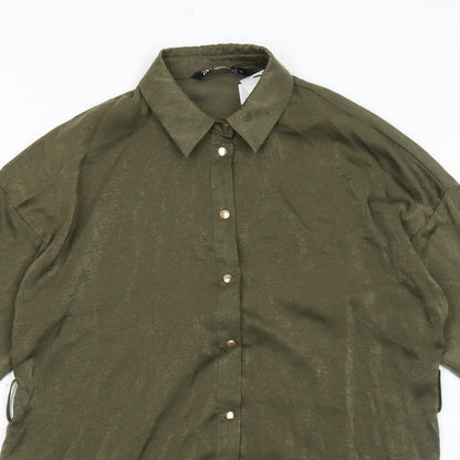 Zara Womens Green Polyester Shirt Dress Size S Collared Button